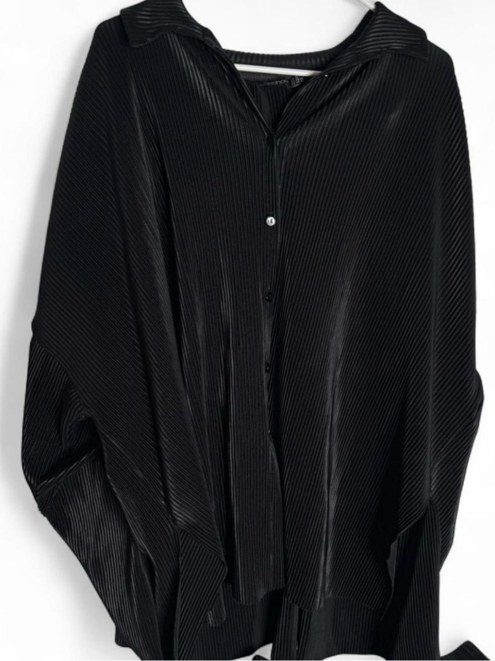 Black Pleated Button-Front Oversized Coord-Set